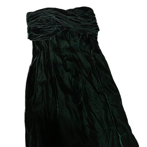 Vintage Velvet Emerald Green Strapless Sweetheart Mermaid Gown Maxi Bow Dress S - Picture 2 of 10